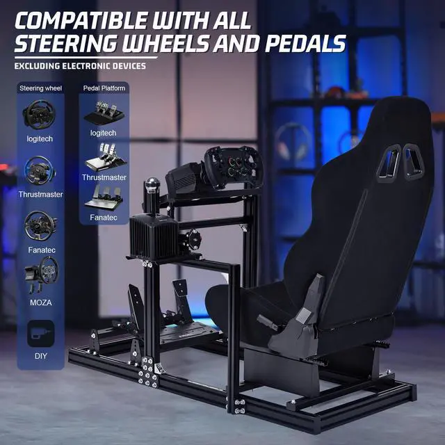 Alt view image 6 of 7 - Minneer Racing Simulator Cockpit with Black Seat Aluminium and Carbon Steel Racing Stand for Logitech G920 G923 G25 G27 Ferrari Thrustmaster T300RS Shift levers Steering wheels Pedals Not Included