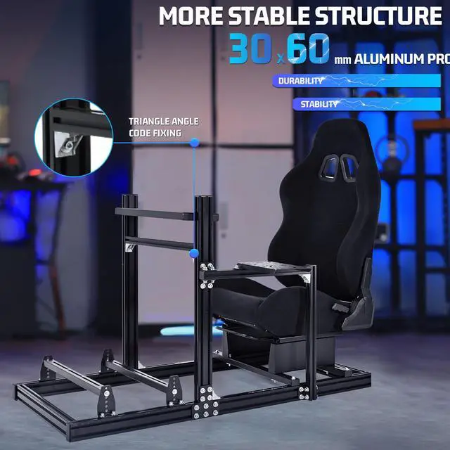 Alt view image 3 of 7 - Minneer Racing Simulator Cockpit with Black Seat Aluminium and Carbon Steel Racing Stand for Logitech G920 G923 G25 G27 Ferrari Thrustmaster T300RS Shift levers Steering wheels Pedals Not Included
