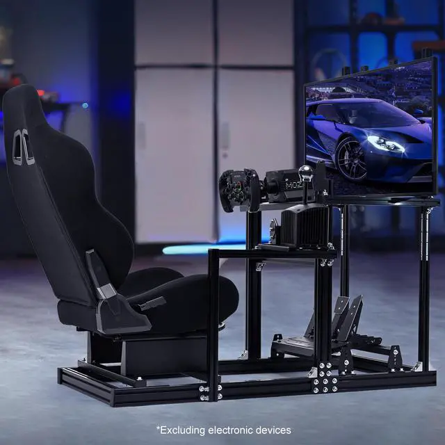 Main image of Minneer Aluminium and Carbon Steel Racing Simulator Cockpit with Black Seat&Monitor Mount Fits for Logitech G29 G920 G923 Thrustmaster T300RS Gaming Steering Wheel Stand Without Shift levers Steering