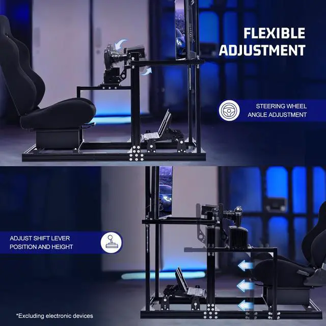 Alt view image 4 of 7 - Minneer Aluminium and Carbon Steel Racing Simulator Cockpit with Black Seat&Monitor Mount Fits for Logitech G29 G920 G923 Thrustmaster T300RS Gaming Steering Wheel Stand Without Shift levers Steering