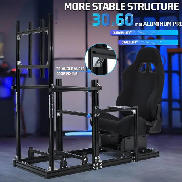 Alt view image 3 of 7 - Minneer Aluminium and Carbon Steel Racing Simulator Cockpit with Black Seat&Monitor Mount Fits for Logitech G29 G920 G923 Thrustmaster T300RS Gaming Steering Wheel Stand Without Shift levers Steering