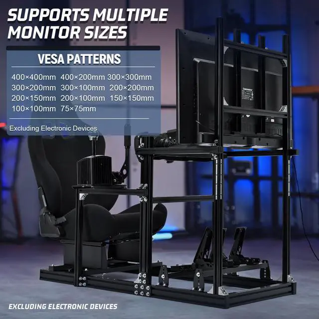 Alt view image 5 of 7 - Minneer Aluminium and Carbon Steel Racing Simulator Cockpit with Black Seat&Monitor Mount Fits for Logitech G29 G920 G923 Thrustmaster T300RS Gaming Steering Wheel Stand Without Shift levers Steering