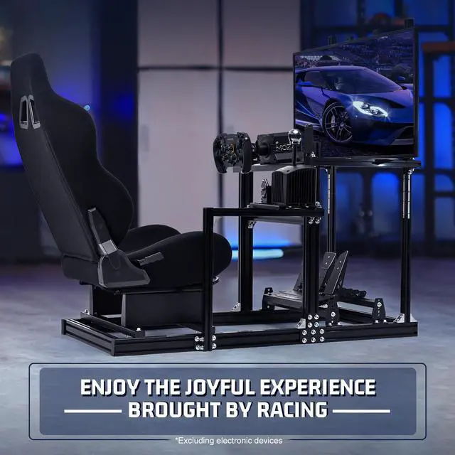 Alt view image 7 of 7 - Minneer Aluminium and Carbon Steel Racing Simulator Cockpit with Black Seat&Monitor Mount Fits for Logitech G29 G920 G923 Thrustmaster T300RS Gaming Steering Wheel Stand Without Shift levers Steering