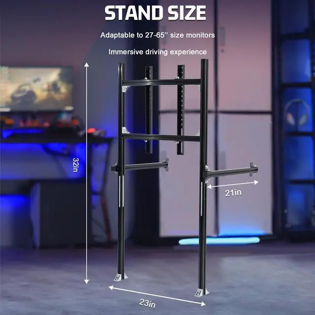 Alt view image 2 of 7 - Minneer Racing Simulator Cockpit Monitor Stand Supporting Monitors from 24 to 65 inches. Fit for Logitech/ Thrustmaster/ FanatecG29 G920 G923 T300 RS, Without Cockpit