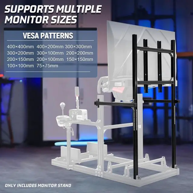 Alt view image 5 of 7 - Minneer Racing Simulator Cockpit Monitor Stand Supporting Monitors from 24 to 65 inches. Fit for Logitech/ Thrustmaster/ FanatecG29 G920 G923 T300 RS, Without Cockpit