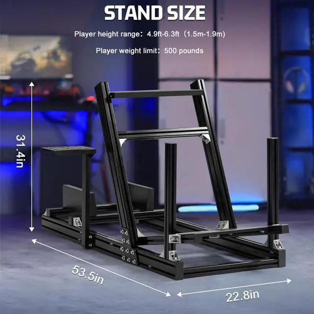 Alt view image 2 of 7 - Minneer Aluminum Profile Racing Simultor Cockpit, Fit for Thrustmaster T818 T300 /Logitech//G920 G920 G29/Fanantec/Moza,Race steering wheel Frame,without Seat,Wheel & Pedals