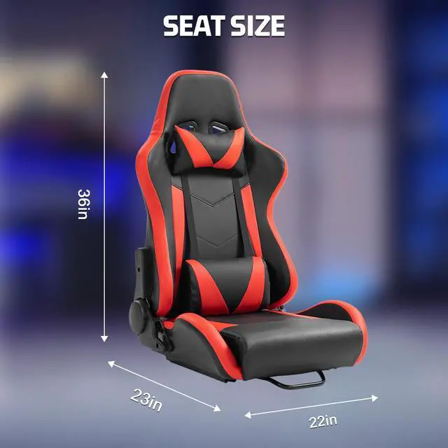 Alt view image 2 of 7 - Minneer Racing Bucket Seat with Adjustable Double Slide Adapt Gaming Simulator Cockpit Racing Wheel Stand Chair Video Game Chairs Red