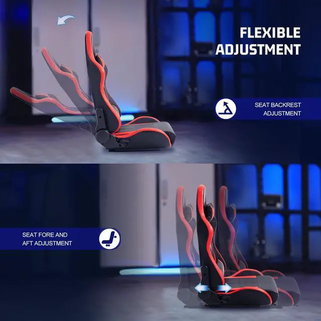 Alt view image 5 of 7 - Minneer Racing Bucket Seat with Adjustable Double Slide Adapt Gaming Simulator Cockpit Racing Wheel Stand Chair Video Game Chairs Red