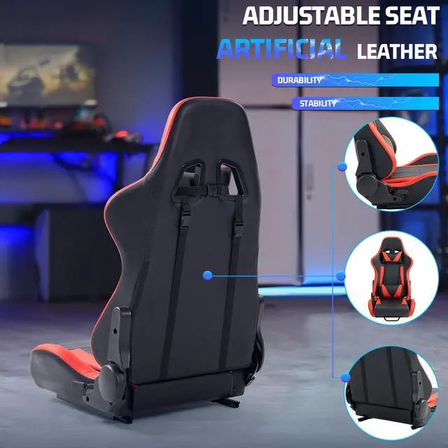 Alt view image 4 of 7 - Minneer Racing Bucket Seat with Adjustable Double Slide Adapt Gaming Simulator Cockpit Racing Wheel Stand Chair Video Game Chairs Red