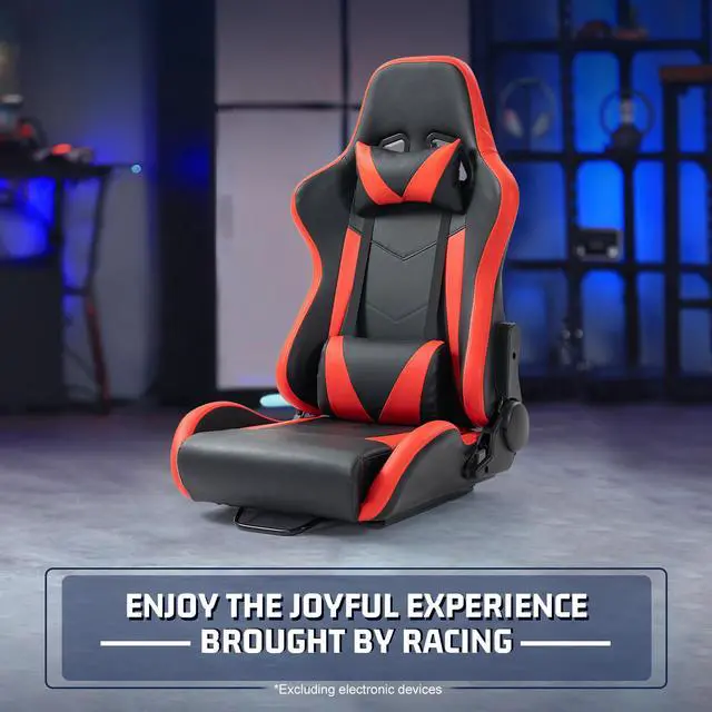 Alt view image 7 of 7 - Minneer Racing Bucket Seat with Adjustable Double Slide Adapt Gaming Simulator Cockpit Racing Wheel Stand Chair Video Game Chairs Red
