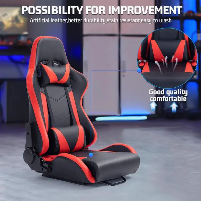 Alt view image 3 of 7 - Minneer Racing Bucket Seat with Adjustable Double Slide Adapt Gaming Simulator Cockpit Racing Wheel Stand Chair Video Game Chairs Red