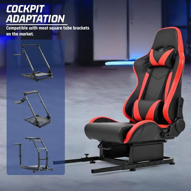 Alt view image 6 of 7 - Minneer Racing Rear Seat Stand Seat Add-On Stand for Steering Wheel Stands to Expand into Racing Simulator Cockpit with Red PU Leather Neck Lumbar with Cushion Gaming Seat(Reinforce)
