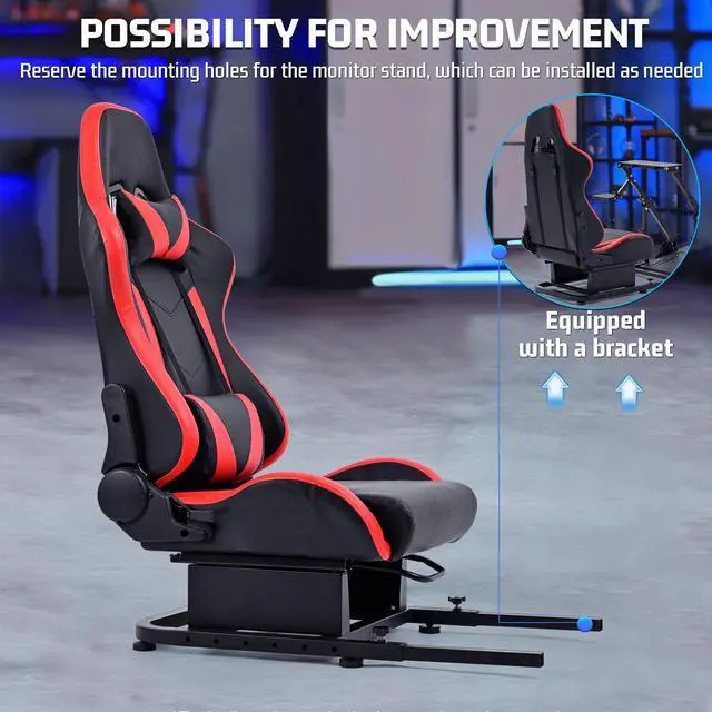 Alt view image 5 of 7 - Minneer Racing Rear Seat Stand Seat Add-On Stand for Steering Wheel Stands to Expand into Racing Simulator Cockpit with Red PU Leather Neck Lumbar with Cushion Gaming Seat(Reinforce)