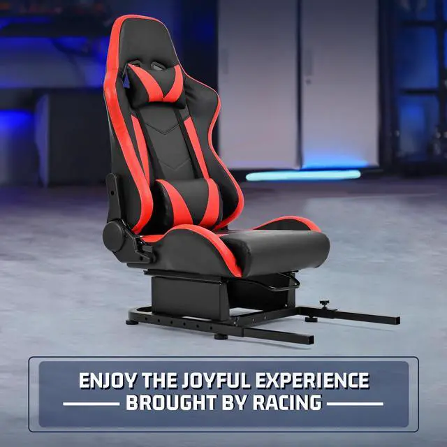 Alt view image 7 of 7 - Minneer Racing Rear Seat Stand Seat Add-On Stand for Steering Wheel Stands to Expand into Racing Simulator Cockpit with Red PU Leather Neck Lumbar with Cushion Gaming Seat(Reinforce)