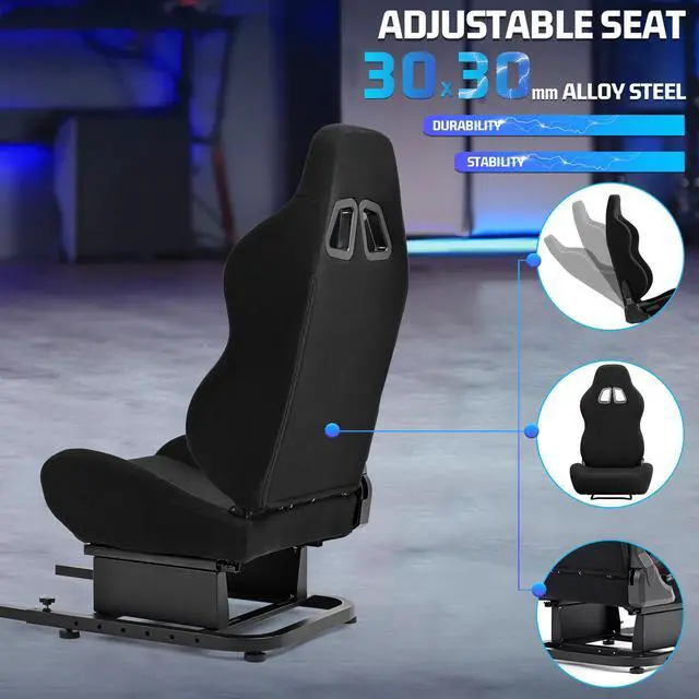Alt view image 4 of 7 - Minneer Racing Game Simulator Cockpit Seat for Steering Wheel Stands to Expand into Racing Simulator Cockpit with Black Double Locking Slides Cloth Breathable Gaming Seat(Reinforce)