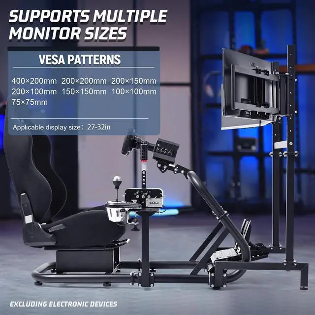 Alt view image 5 of 7 - Minneer Racing Simulator Cockpit with Triple Monitor Stand and Black Seat Compatible with Logitech/Thrustmaster/Fanatec G29 G920 G923 T300RS CSL-DD, No Steering Wheel,Pedal,Handbrake