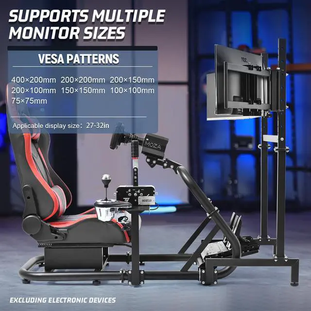 Alt view image 5 of 8 - Minneer Racing Simulator Cockpit with Triple Monitor Stand and Red Seat Fit for Logitech/Thrustmaster/Fanatec T500RS TX G29 G920 G923 CSL-DD, No Steering Wheel,Pedal,Handbrake