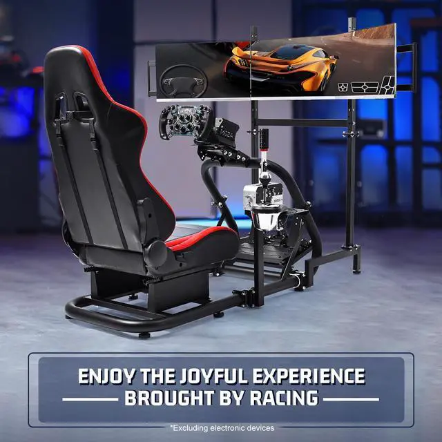 Alt view image 7 of 7 - Minneer Racing Simulator Cockpit with Triple Monitor Stand and Red Seat Compatible with Logitech/Thrustmaster/Fanatec G29 G920 G923 T300RS CSL-DD, No Steering Wheel,Pedal,Handbrake