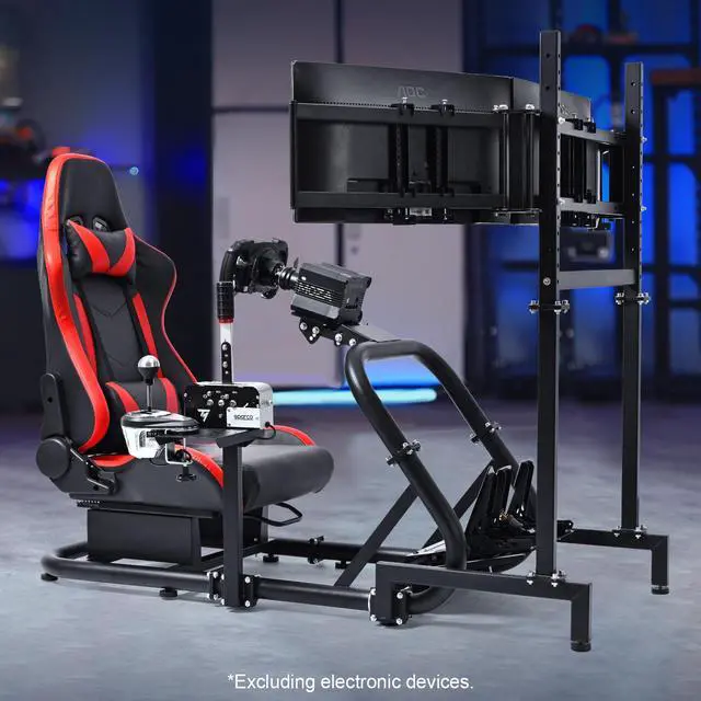 Main image of Minneer Racing Simulator Cockpit with Triple Monitor Stand and Red Seat Compatible with Logitech/Thrustmaster/Fanatec G29 G920 G923 T300RS CSL-DD, No Steering Wheel,Pedal,Handbrake