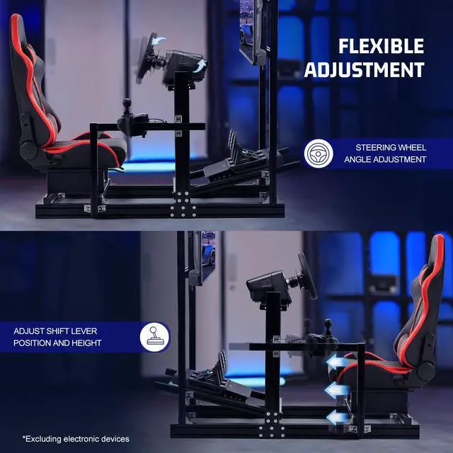 Alt view image 4 of 7 - Minneer Aluminum Racing Sim Cockpit Stand with Monitor Mount & Red Seat Fit Logitech/Thrustmaster/Fanatec G29 G920 G923 T128 T300,Adjustable Steering Wheel Stand, Not Included Wheel, Pedals & Shifter