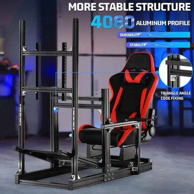 Alt view image 3 of 7 - Minneer Aluminum Racing Sim Cockpit Stand with Monitor Mount & Red Seat Fit Logitech/Thrustmaster/Fanatec G29 G920 G923 T128 T300,Adjustable Steering Wheel Stand, Not Included Wheel, Pedals & Shifter