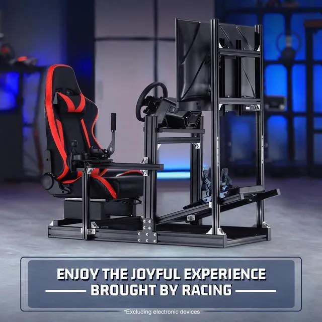 Alt view image 7 of 7 - Minneer Aluminum Racing Sim Cockpit Stand with Monitor Mount & Red Seat Fit Logitech/Thrustmaster/Fanatec G29 G920 G923 T128 T300,Adjustable Steering Wheel Stand, Not Included Wheel, Pedals & Shifter