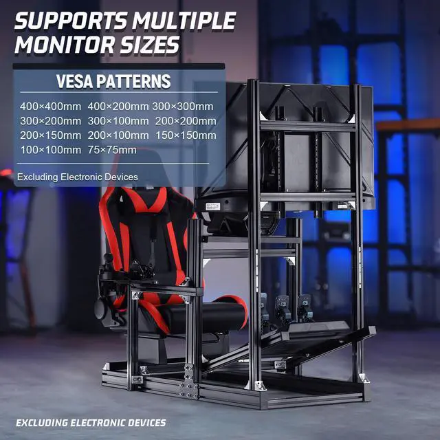Alt view image 5 of 7 - Minneer Aluminum Racing Sim Cockpit Stand with Monitor Mount & Red Seat Fit Logitech/Thrustmaster/Fanatec G29 G920 G923 T128 T300,Adjustable Steering Wheel Stand, Not Included Wheel, Pedals & Shifter