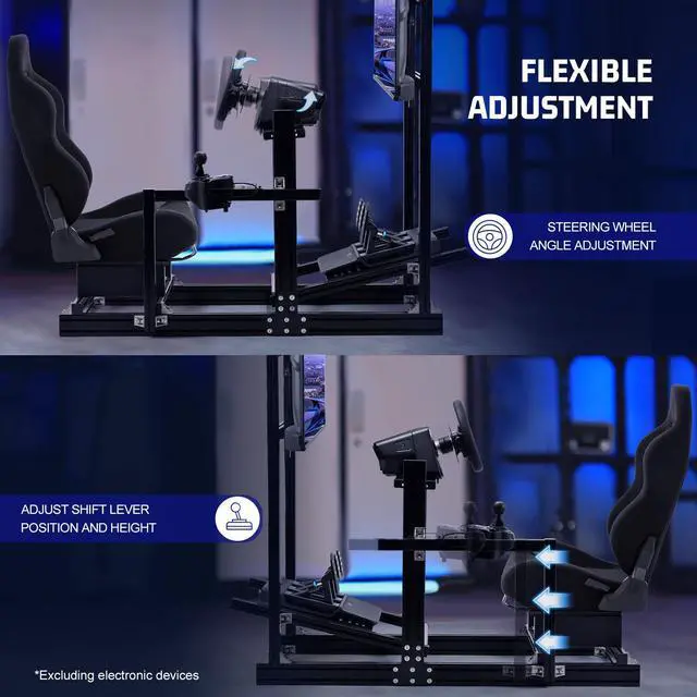Alt view image 4 of 7 - Minneer Aluminum Racing Simulator Cockpit Stand with Monitor Mount and Black Seat Fit for Logitech/Thrustmaster/Fanatec G29 G920 G923 T300,Not Included Wheel,Pedals & Shifter