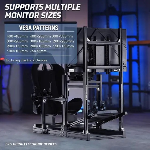 Alt view image 5 of 7 - Minneer Aluminum Racing Simulator Cockpit Stand with Monitor Mount and Black Seat Fit for Logitech/Thrustmaster/Fanatec G29 G920 G923 T300,Not Included Wheel,Pedals & Shifter