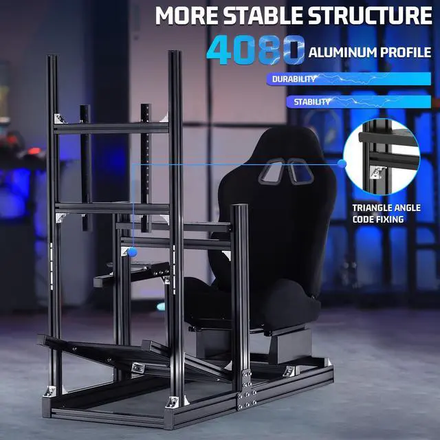 Alt view image 3 of 7 - Minneer Aluminum Racing Simulator Cockpit Stand with Monitor Mount and Black Seat Fit for Logitech/Thrustmaster/Fanatec G29 G920 G923 T300,Not Included Wheel,Pedals & Shifter