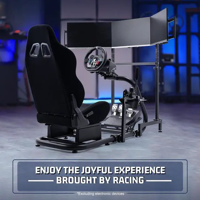 Alt view image 7 of 7 - Minneer G27 Racing Sim Simulator Cockpit with Black Seat Equipped with Triple Monitor Stand fit for Thrustmaster T300RS,Fanatec,Logitech G29 G920 G923,PS5 Handbrake Wheel Shifter Pedals NOT Included