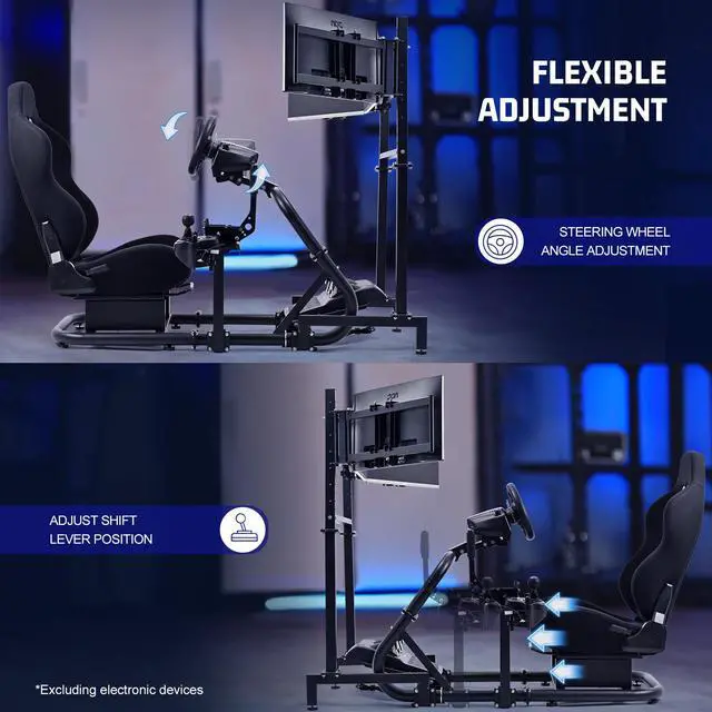 Alt view image 4 of 7 - Minneer G27 Racing Sim Simulator Cockpit with Black Seat Equipped with Triple Monitor Stand fit for Thrustmaster T300RS,Fanatec,Logitech G29 G920 G923,PS5 Handbrake Wheel Shifter Pedals NOT Included