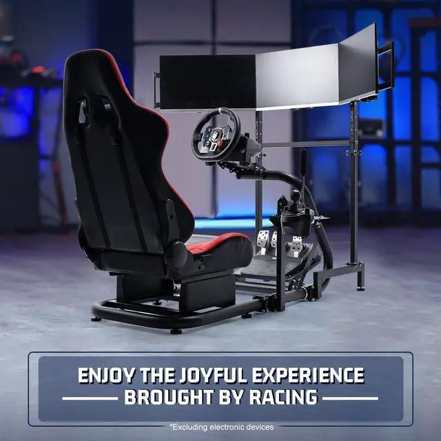 Alt view image 7 of 7 - Minneer G25 Racing Sim Simulator Cockpit with Red Seat Equipped with Triple Monitor Stand fit for Thrustmaster T300RS,Fanatec,Logitech G27 G29 G920 G923,PS5 Handbrake Wheel Shifter Pedals NOT Included