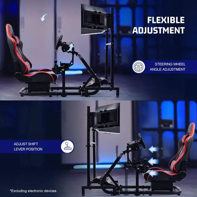 Alt view image 4 of 7 - Minneer G25 Racing Sim Simulator Cockpit with Red Seat Equipped with Triple Monitor Stand fit for Thrustmaster T300RS,Fanatec,Logitech G27 G29 G920 G923,PS5 Handbrake Wheel Shifter Pedals NOT Included