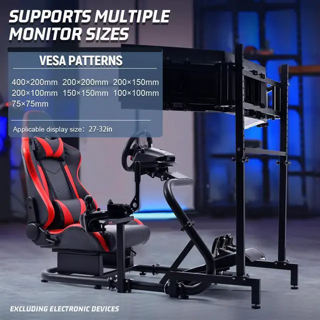 Alt view image 5 of 7 - Minneer G25 Racing Sim Simulator Cockpit with Red Seat Equipped with Triple Monitor Stand fit for Thrustmaster T300RS,Fanatec,Logitech G27 G29 G920 G923,PS5 Handbrake Wheel Shifter Pedals NOT Included