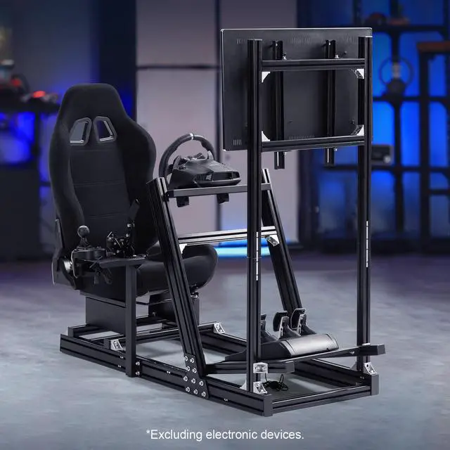 Main image of Minneer Aluminum Profile Racing Simulator Cockpit With Monitor Stand Fit For Fanatec/Thrustmaster T818/Moza/Logitech G923 G920 GPro,Stable& Strong Driving Cockpit With Black Seat