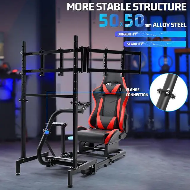 Alt view image 3 of 7 - Minneer Racing Cockpit with Triple Display Stand & Red Seat Fit for G923 G920 T500,FANTEC,T3PA/TGT Stable & Strong Steering Wheel Stand Wheel and Pedals Not Included