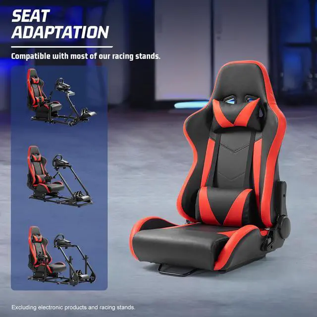 Alt view image 6 of 7 - Minneer Ergonomic Racing Seat with Adjustable Double Slides Fit Racing Simulator Cockpit Wheel Stand Gaming Chair Video Game Chairs PVC 180 Degree Fully Reclining Seat-Red