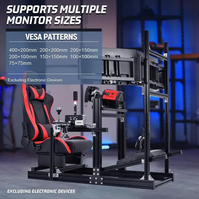 Alt view image 5 of 7 - Minneer 8040 Aluminum Profile Racing Simulator Cockpit with Triple Monitor Mount and Red Seat,Fit for Logitech/Thrustmaster/Moza Direct Drive Steering Wheel , Universal Adjustable Multi Cockpit