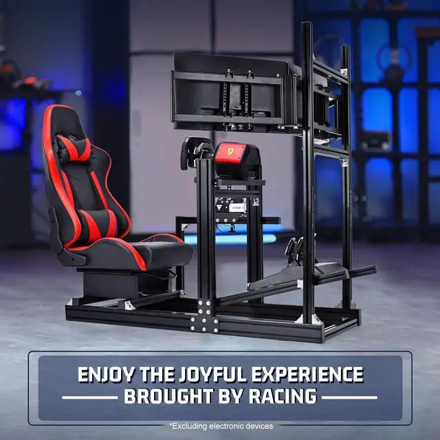 Alt view image 7 of 7 - Minneer 8040 Aluminum Profile Racing Simulator Cockpit with Triple Monitor Mount and Red Seat,Fit for Logitech/Thrustmaster/Moza Direct Drive Steering Wheel , Universal Adjustable Multi Cockpit
