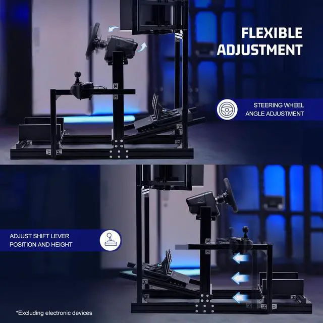 Alt view image 4 of 7 - Minneer Aluminum Profile Racing Simulator Cockpit With Triple Monitor Mount, Fit For Logitech/Thrustmaster/Moza Direct Drive Steering Wheel, Universal Adjustable Multi Cockpit