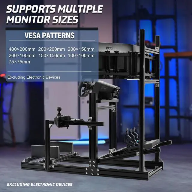 Alt view image 5 of 7 - Minneer Aluminum Profile Racing Simulator Cockpit With Triple Monitor Mount, Fit For Logitech/Thrustmaster/Moza Direct Drive Steering Wheel, Universal Adjustable Multi Cockpit