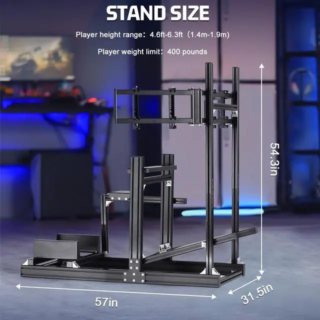 Alt view image 2 of 7 - Minneer Aluminum Profile Racing Simulator Cockpit With Triple Monitor Mount, Fit For Logitech/Thrustmaster/Moza Direct Drive Steering Wheel, Universal Adjustable Multi Cockpit