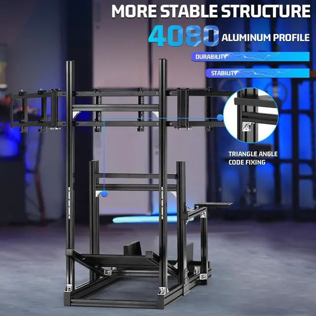 Alt view image 3 of 7 - Minneer Aluminum Profile Racing Simulator Cockpit With Triple Monitor Mount, Fit For Logitech/Thrustmaster/Moza Direct Drive Steering Wheel, Universal Adjustable Multi Cockpit