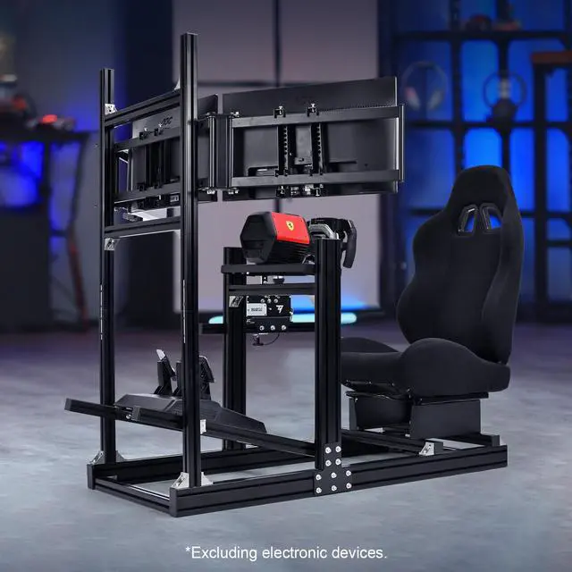 Alt view image 6 of 7 - Minneer Aluminum Profile Racing Simulator Cockpit With Triple Monitor Mount Black Seat, For Logitech/Thrustmaster/Fanatec Direct Drive Steering Wheel, GPRO T818, Multi Adjustable Universal cockpit
