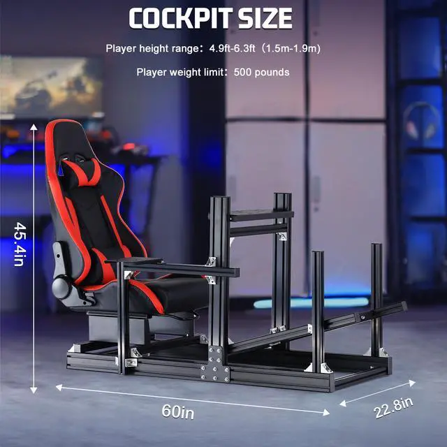 Alt view image 2 of 7 - Minneer F1 Aluminum Racing Simulator Cockpit Stand with Ergonomic Seat Fit for Logitech/Thrustmaster/Fanatec G29 G920 G923 T80 T300,Adjustable Steering Wheel Stand,Not Included Wheel,Pedals & Shift