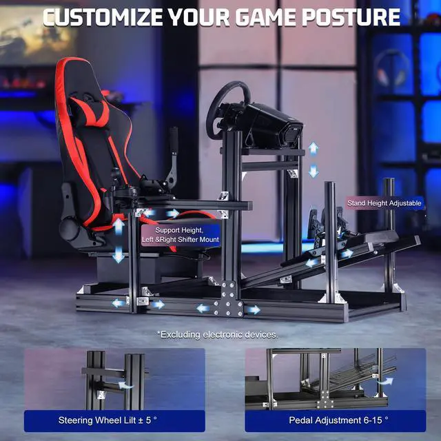 Alt view image 4 of 7 - Minneer F1 Aluminum Racing Simulator Cockpit Stand with Ergonomic Seat Fit for Logitech/Thrustmaster/Fanatec G29 G920 G923 T80 T300,Adjustable Steering Wheel Stand,Not Included Wheel,Pedals & Shift