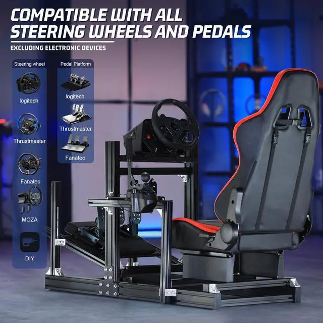 Alt view image 6 of 7 - Minneer F1 Aluminum Racing Simulator Cockpit Stand with Ergonomic Seat Fit for Logitech/Thrustmaster/Fanatec G29 G920 G923 T80 T300,Adjustable Steering Wheel Stand,Not Included Wheel,Pedals & Shift