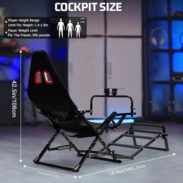 Alt view image 2 of 7 - Minneer Foldable Racing Simulator Cockpit Compatible with Logitech G29 G920 G923/Thrustmaster T248 T300/Fanatec Direct Drive Wheels (10Nm),Wheel and Pedals Not Included