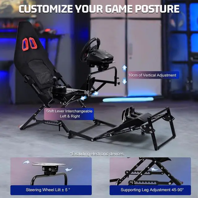Alt view image 3 of 7 - Minneer Foldable Racing Simulator Cockpit Compatible with Logitech G29 G920 G923/Thrustmaster T248 T300/Fanatec Direct Drive Wheels (10Nm),Wheel and Pedals Not Included